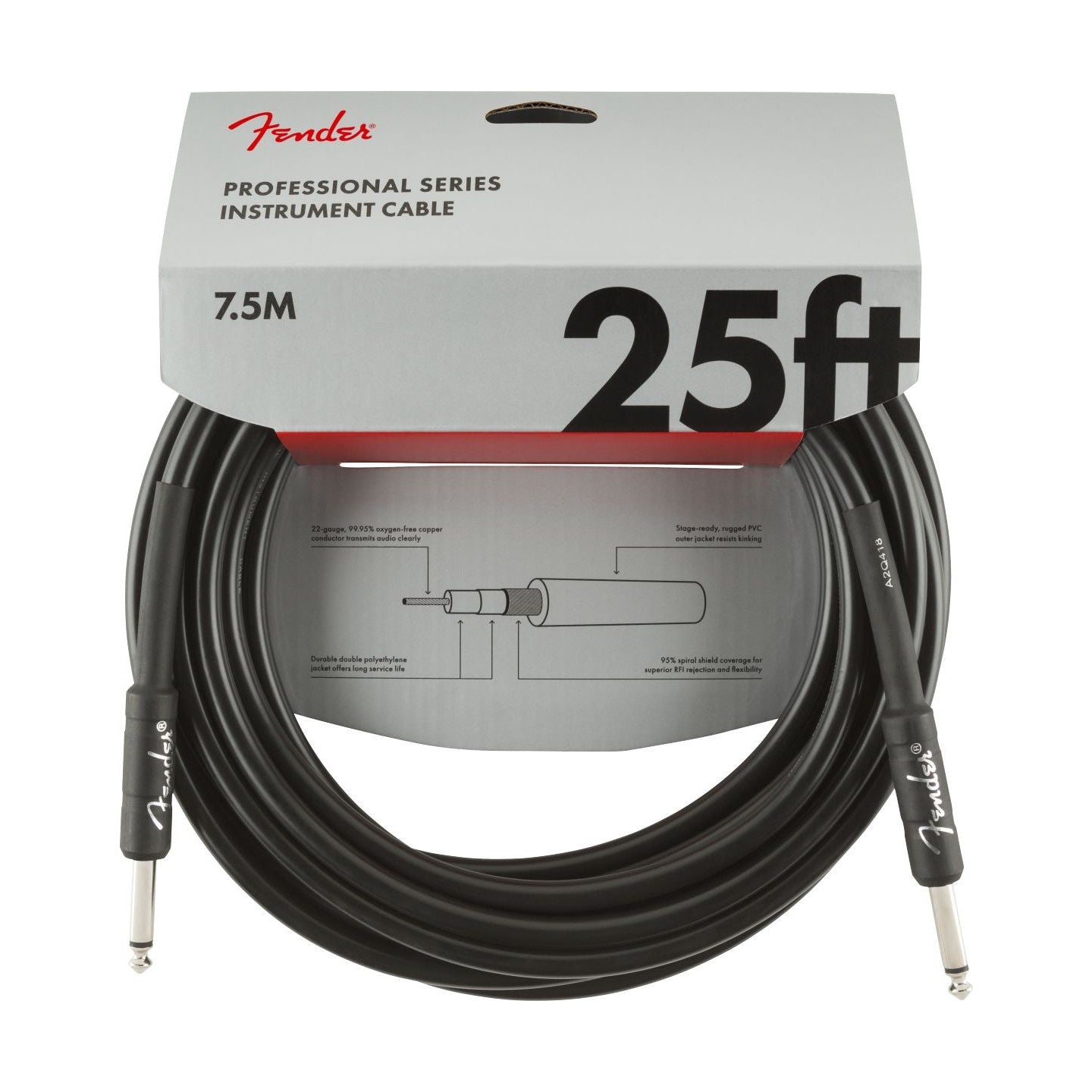 FENDER PRO INSTRUMENT CABLE 25' BLK Gitarinis kabelis