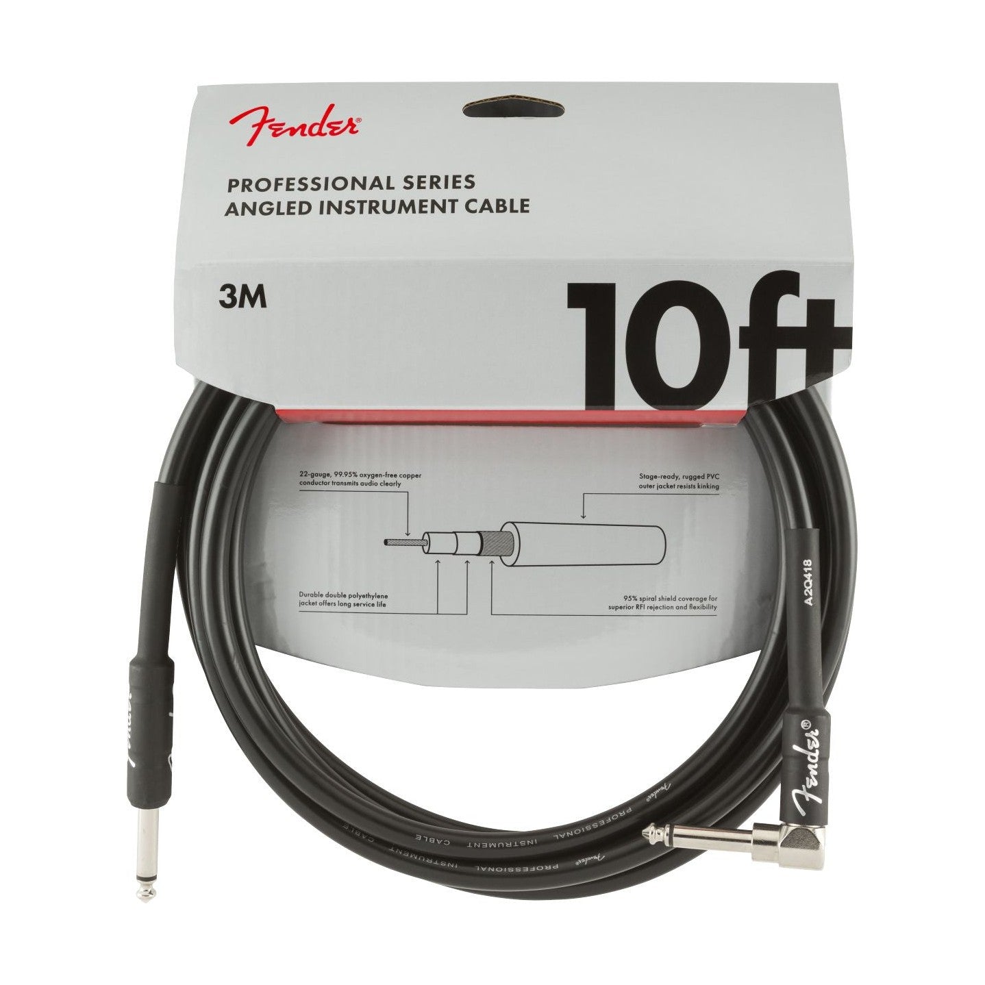 FENDER PRO INSTRUMENT CABLE 10' ANGLE BLK Gitarinis kabelis