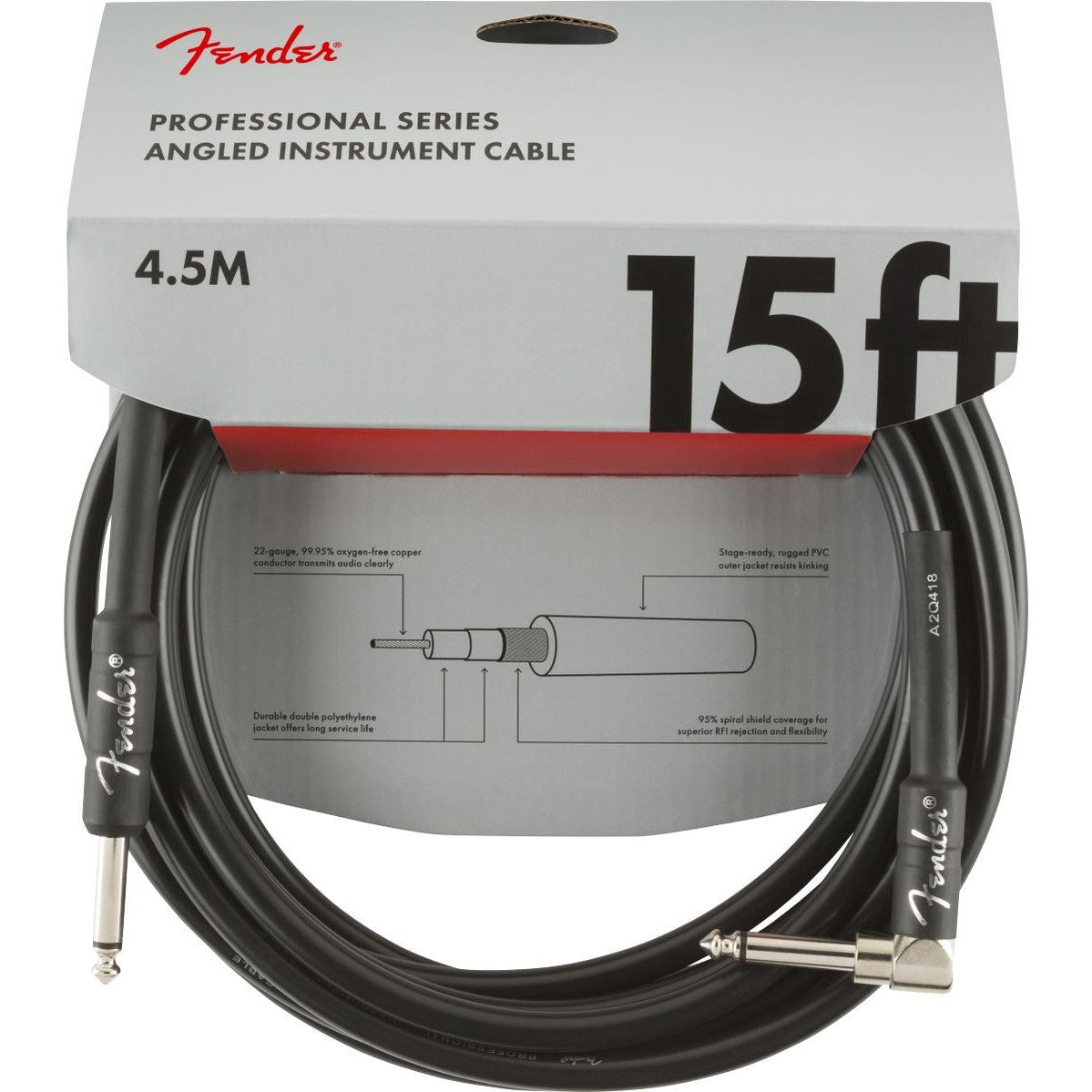 FENDER PRO INSTRUMENT CABLE 15' ANGLE BLK Gitarinis kabelis