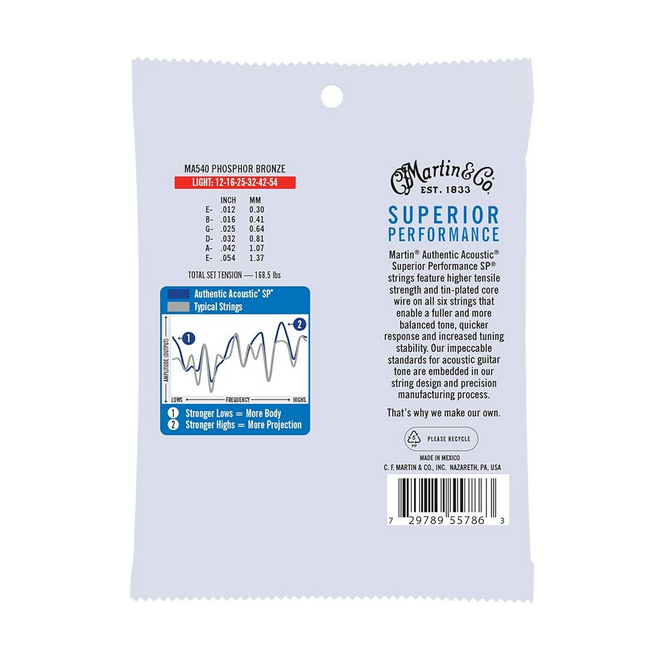 MARTIN MA540 LIGHT 12-54 PB Stygos akustinei gitarai
