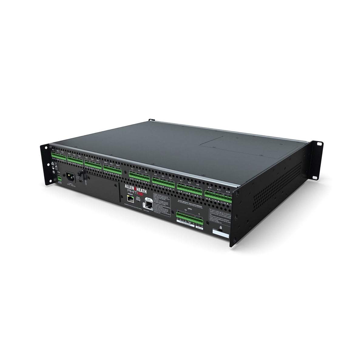 Allen & Heath AHM-64 rear panel and chassis, angled rear view