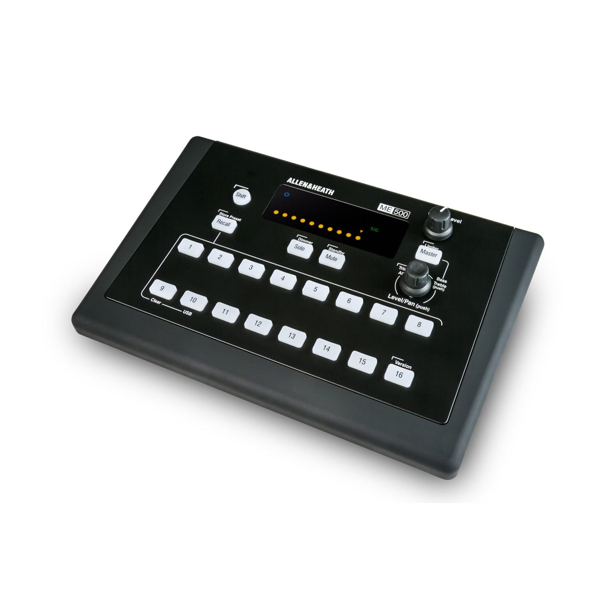 Allen & Heath ME-500 controls and display, angled top view