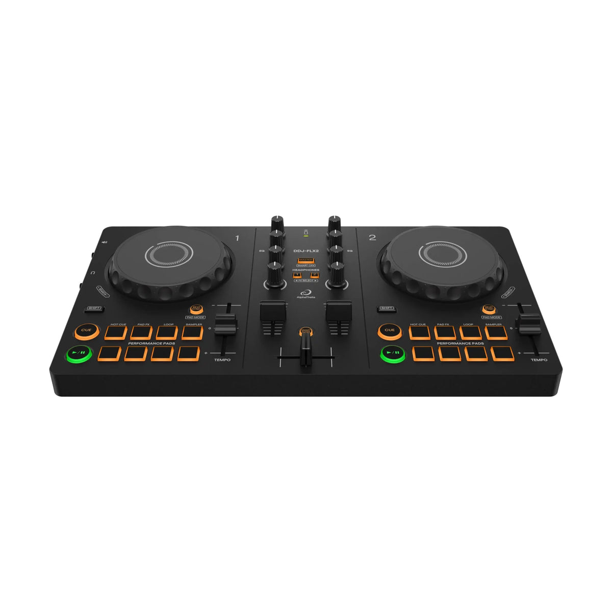 AlphaTheta DDJ-FLX2 DJ kontroleris, vaizdas iš priekio