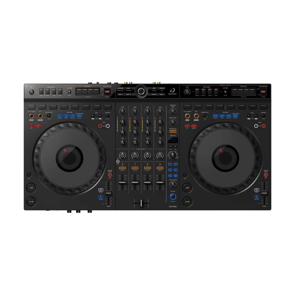 AlphaTheta DDJ-GRV6 DJ kontroleris, valdymo skydelis iš viršaus