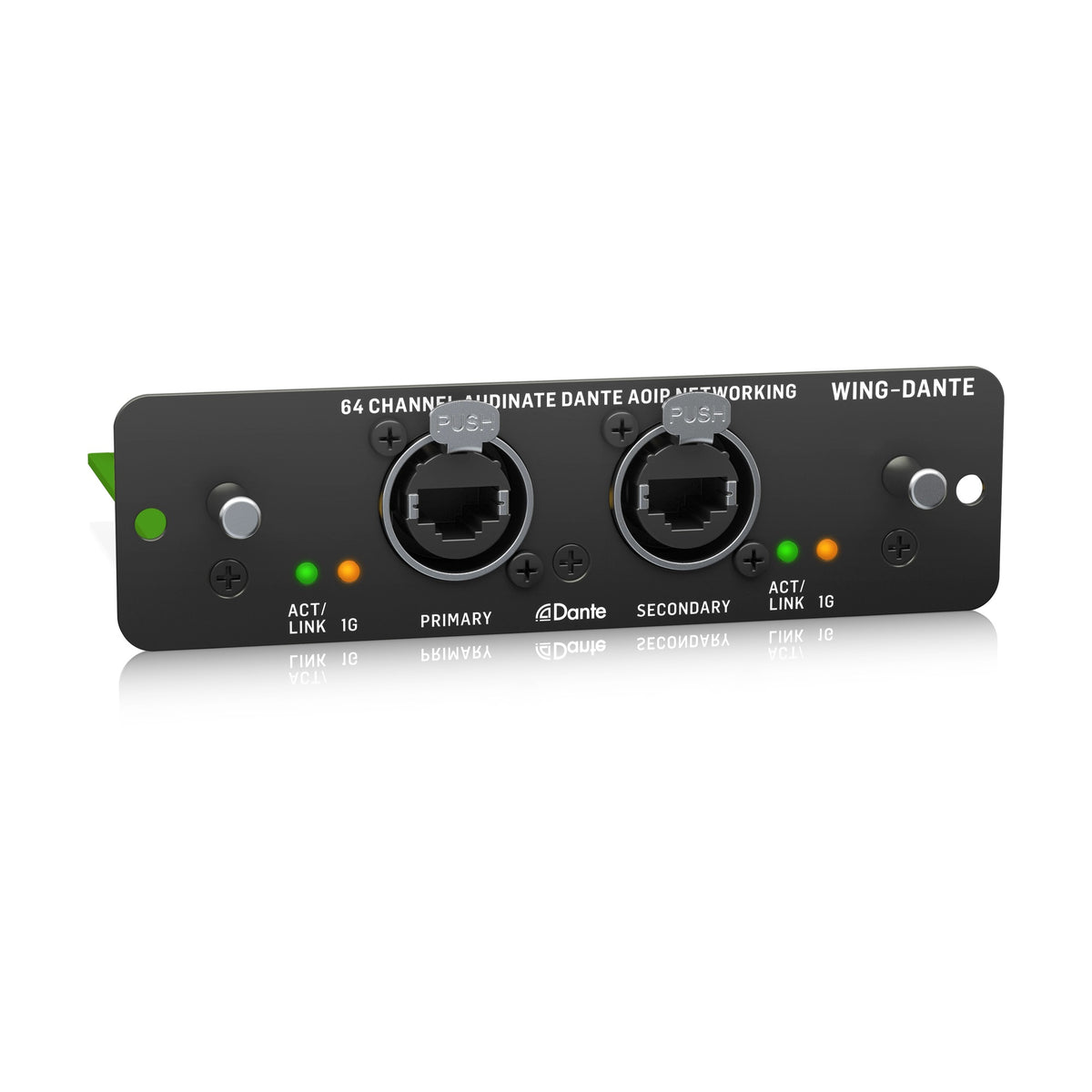Behringer WING-DANTE Network Card, angled connector panel