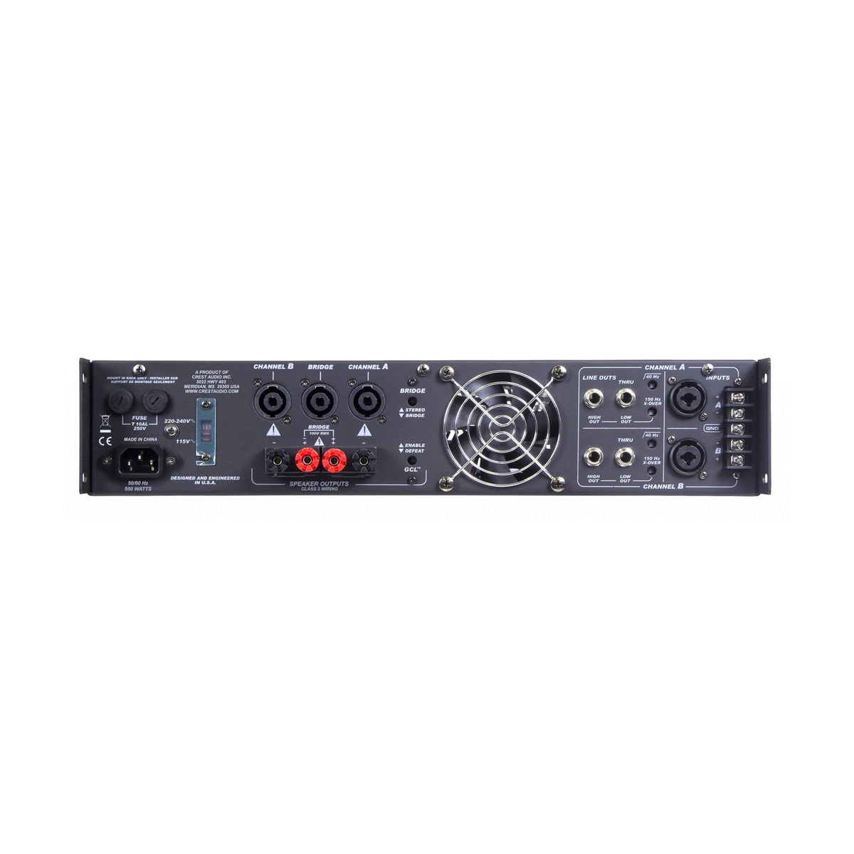 Crest Audio CPX 1 galios stiprintuvas, galinis skydelis ir jungtys