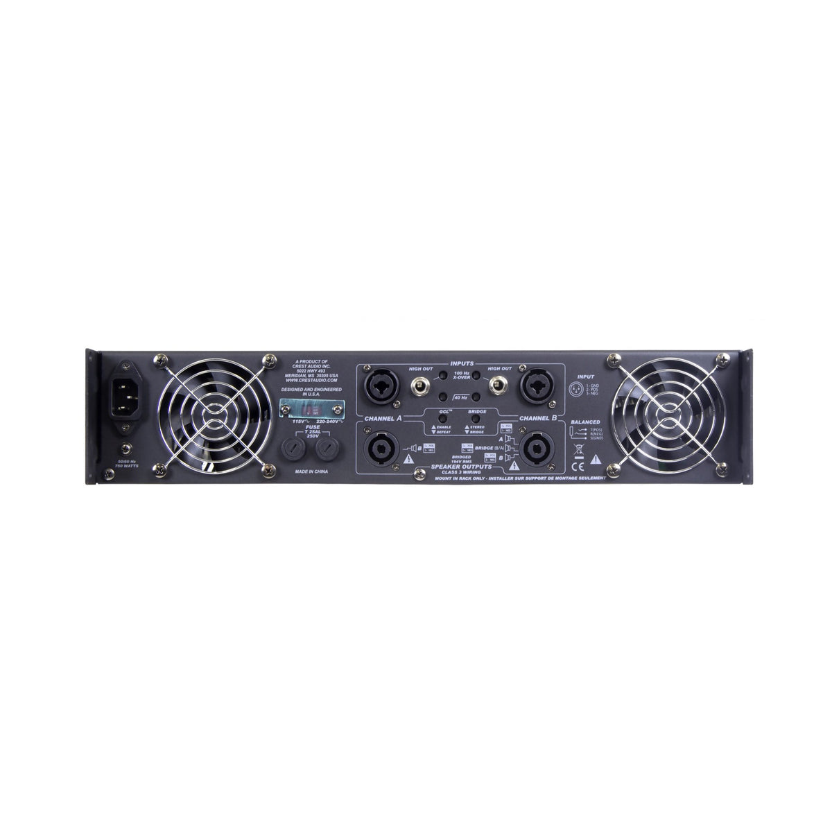 Crest Audio CPX 4 power amplifier, rear panel and connectors