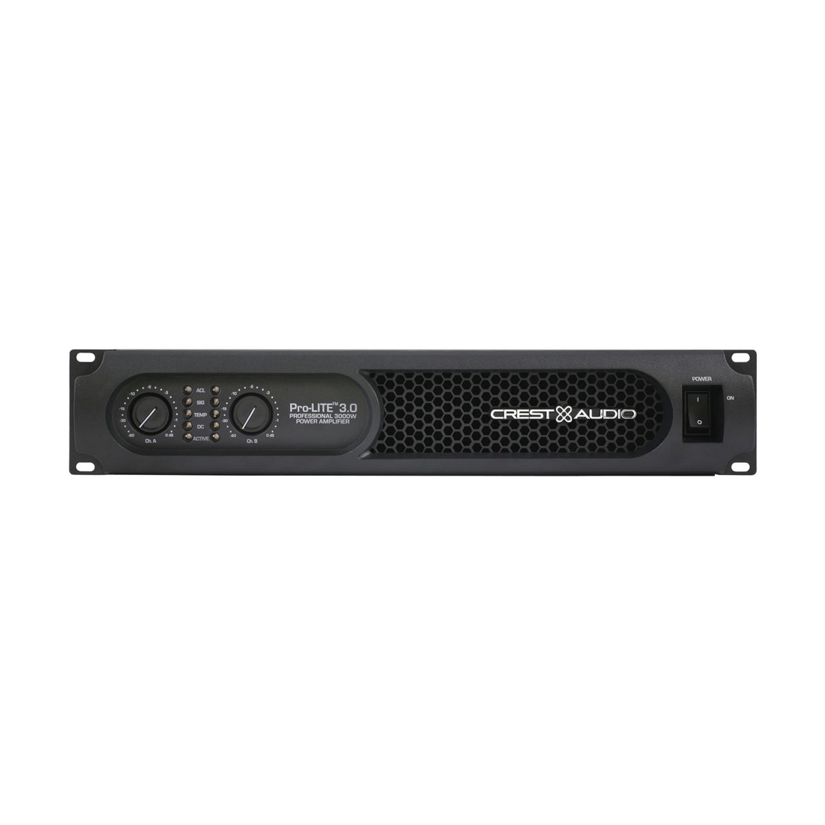 Crest Audio Pro-LITE 3.0 galios stiprintuvas, priekinis skydelis