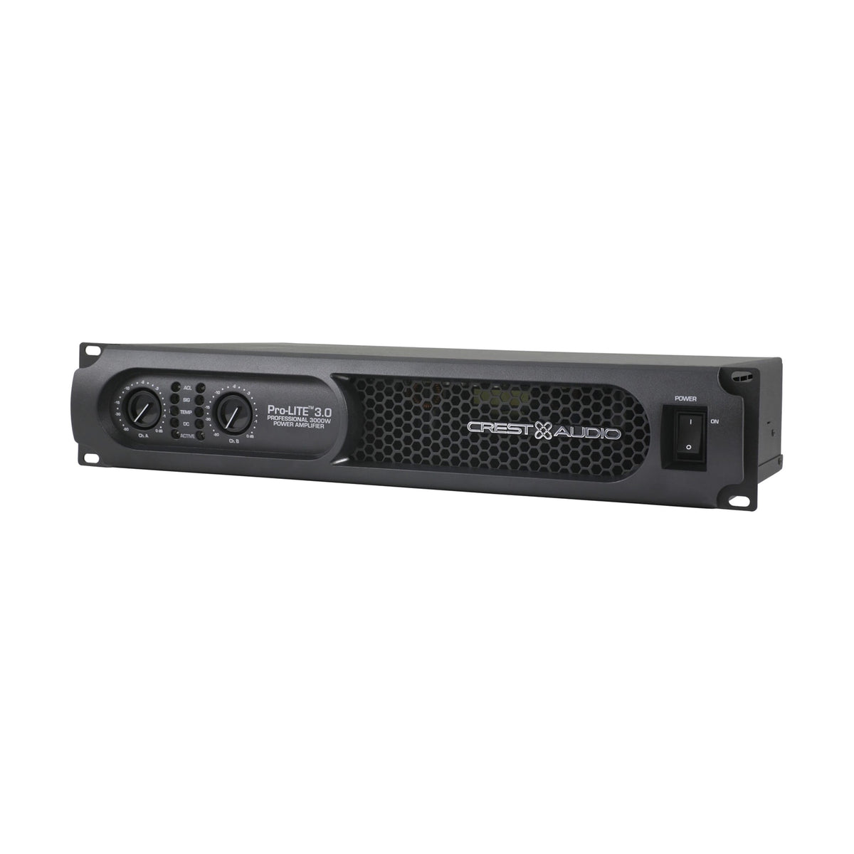 Crest Audio Pro-LITE 3.0 power amplifier, left-hand angle