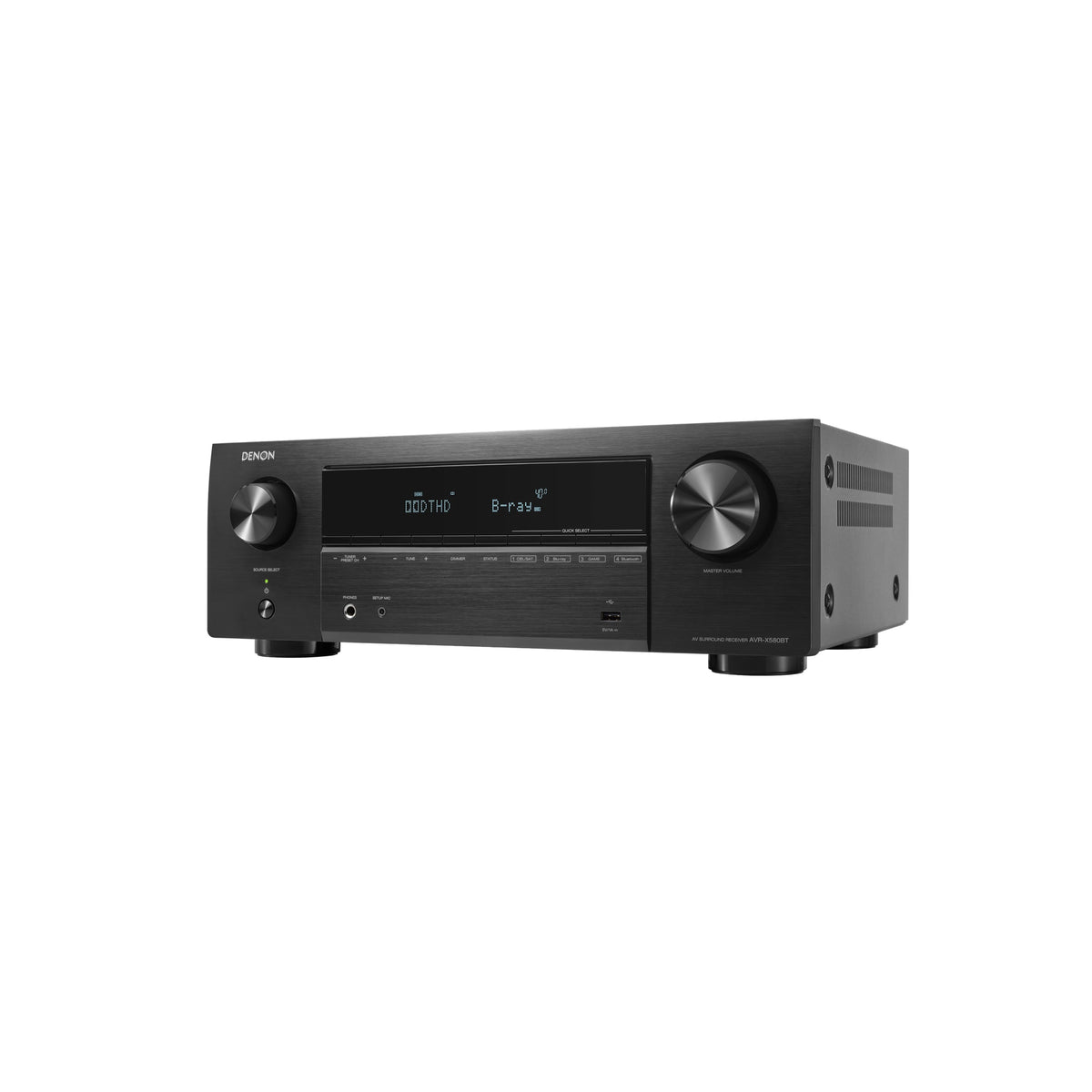 Denon AVR-X580BT Black AV receiver from the front and right side