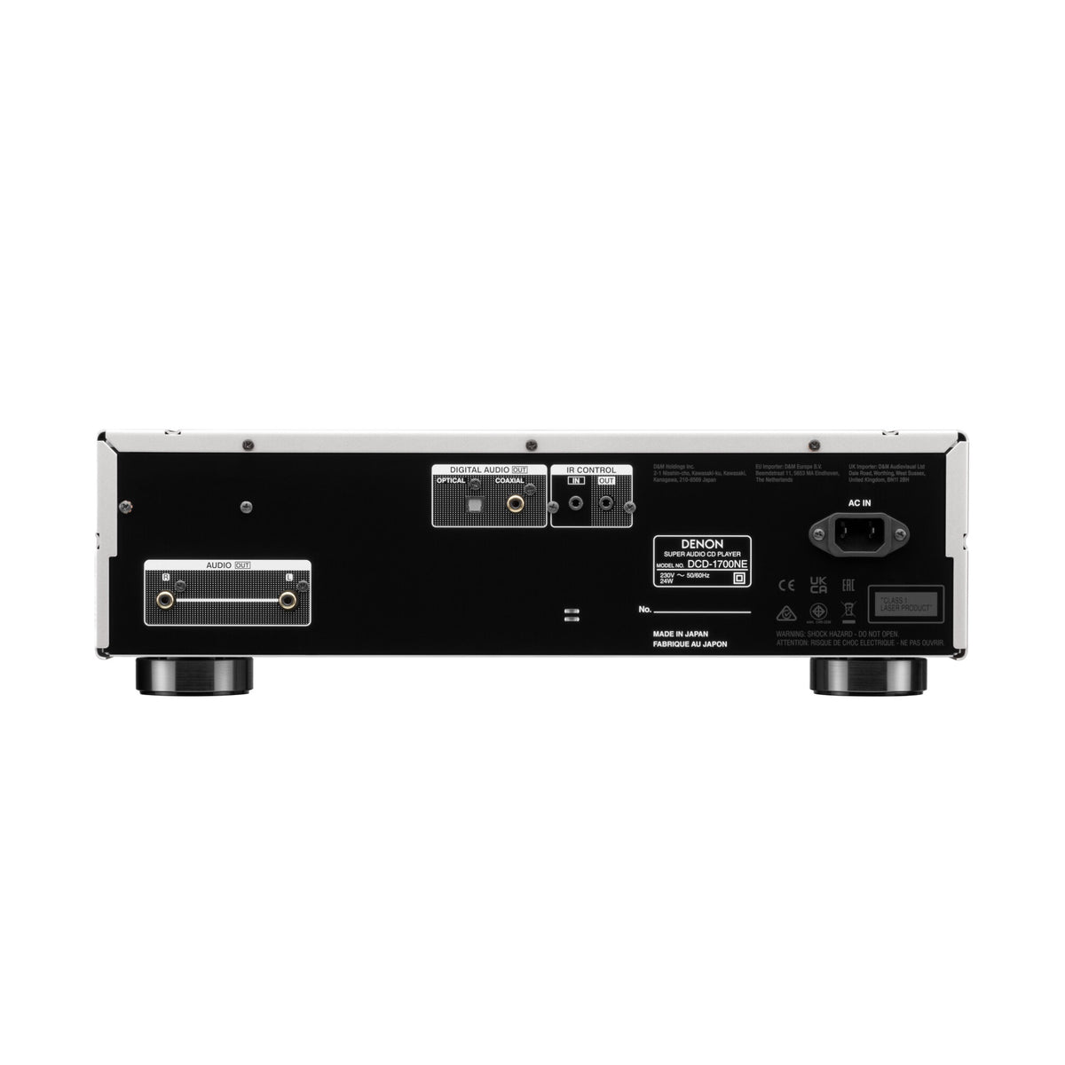 Denon DCD-1700NE CD/SACD player: silver player rear connections, European 230 V model