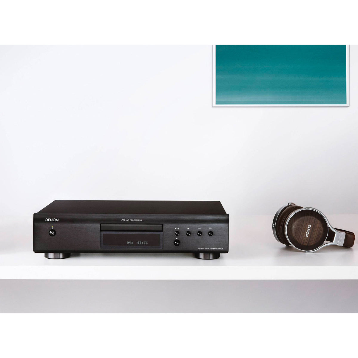 Denon DCD-600NE Black CD player on a shelf