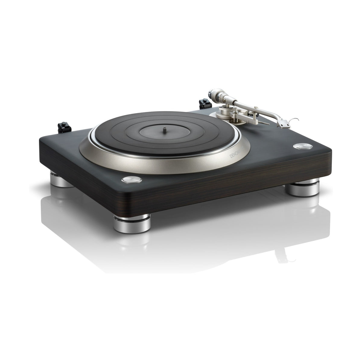 Denon DP-3000NE tamsaus medžio apdailos patefonas, kampu iš priekio