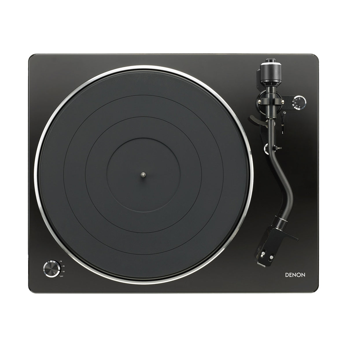 Denon DP-400 juodas patefonas, iš viršaus