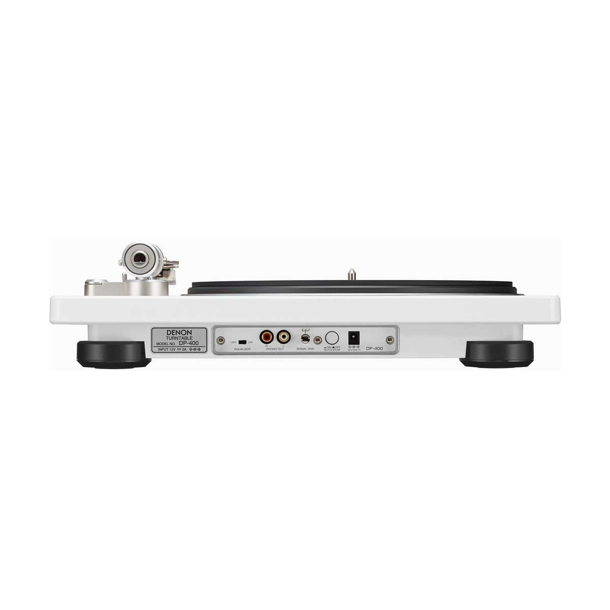 Denon DP-400 baltas patefonas, galinės jungtys