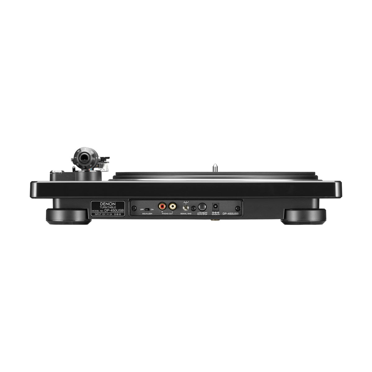 Denon DP-450USB juodas patefonas, galinės jungtys
