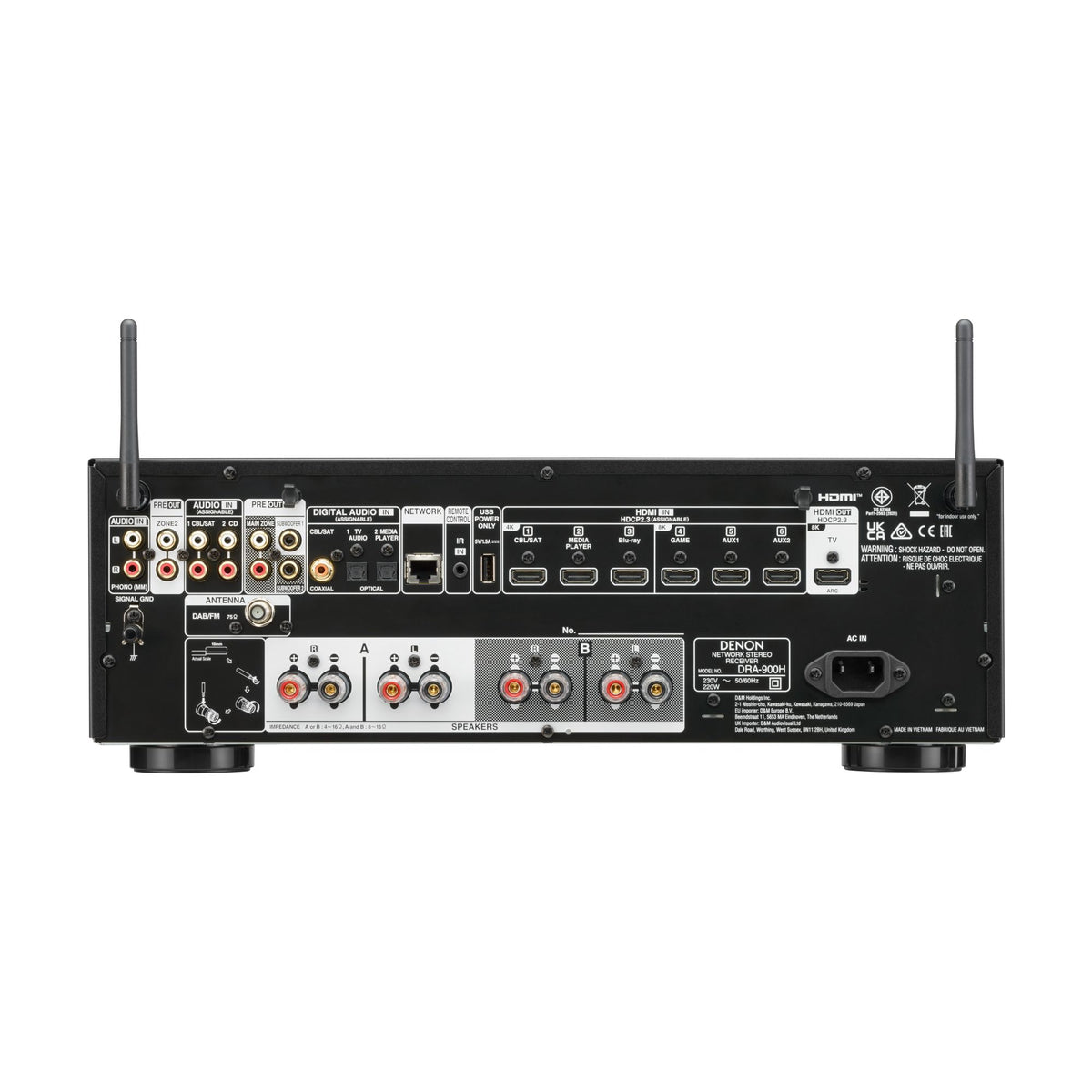 Denon DRA-900H black network stereo receiver, rear connections, European version