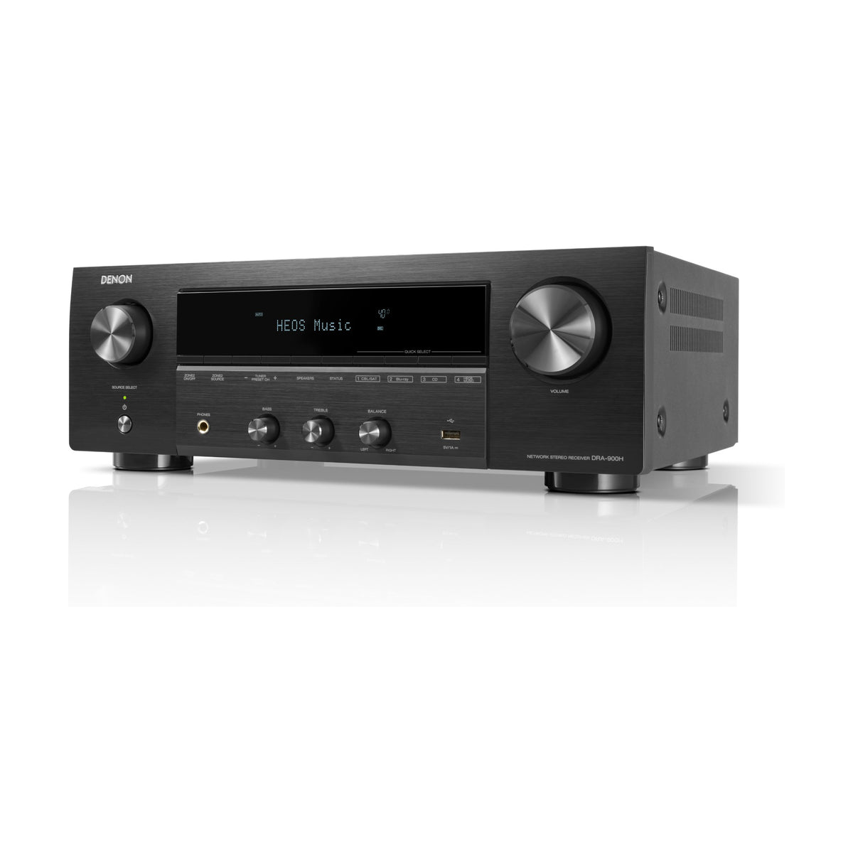 Denon DRA-900H black network stereo receiver, opposite angled view