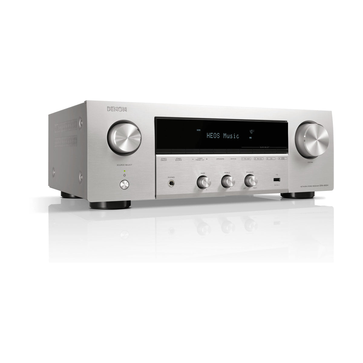 Denon DRA-900H Premium Silver network stereo receiver, front angled view