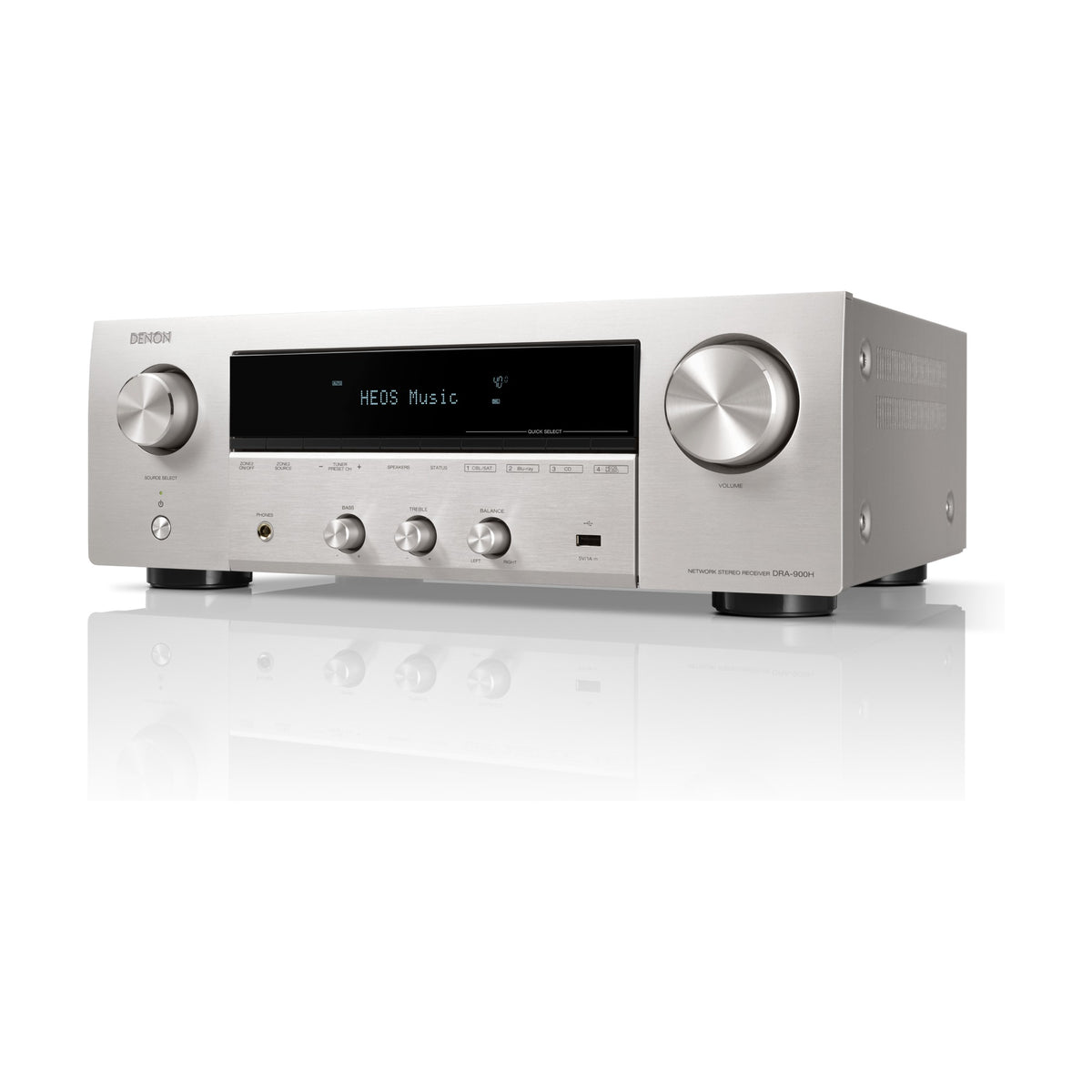 Denon DRA-900H Premium Silver network stereo receiver, opposite angled view