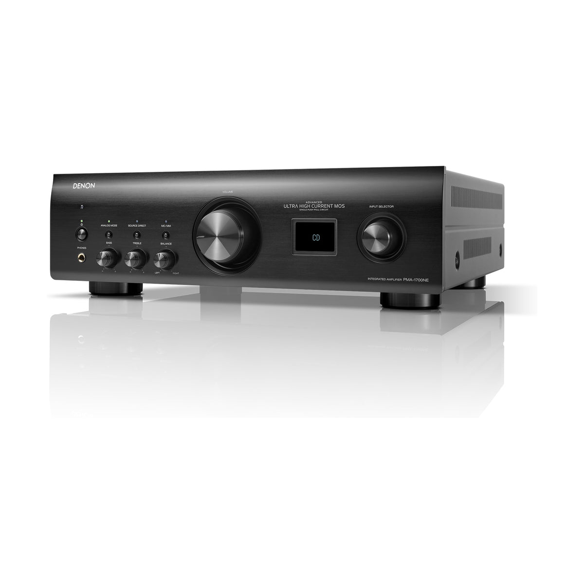 Denon PMA-1700NE black integrated amplifier, opposite angled view
