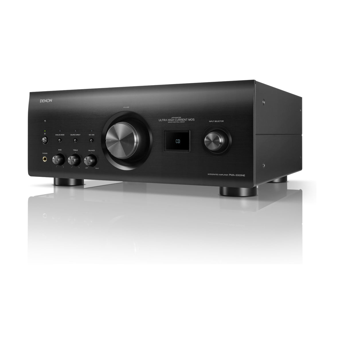 Denon PMA-3000NE black integrated amplifier, opposite angled view