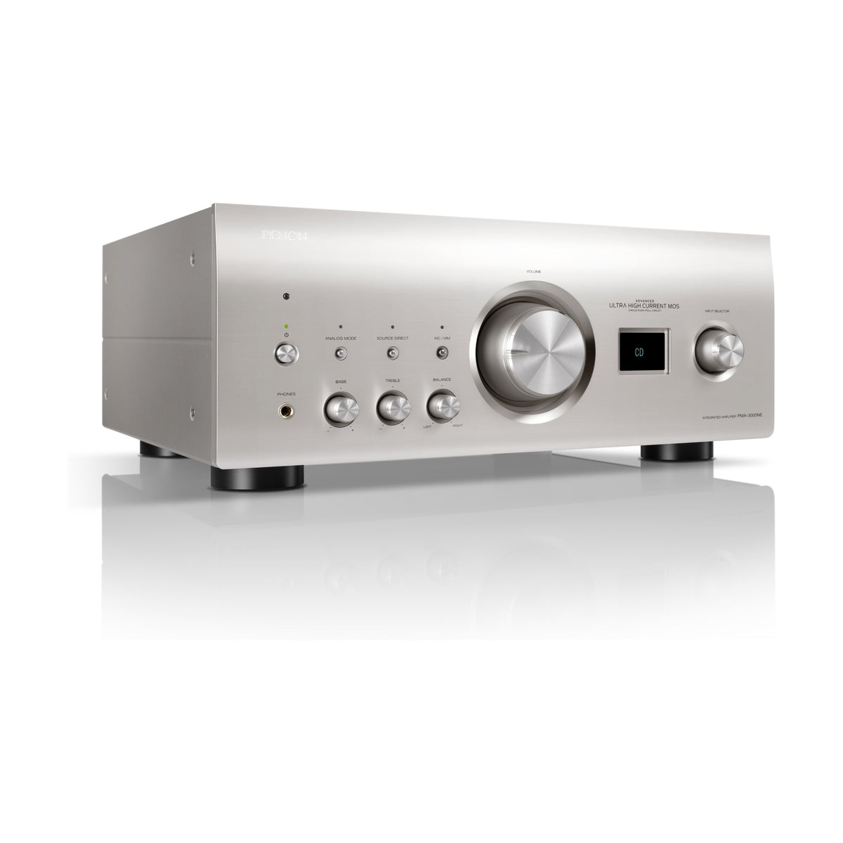 Denon PMA-3000NE Premium Silver integrated amplifier, front angled view