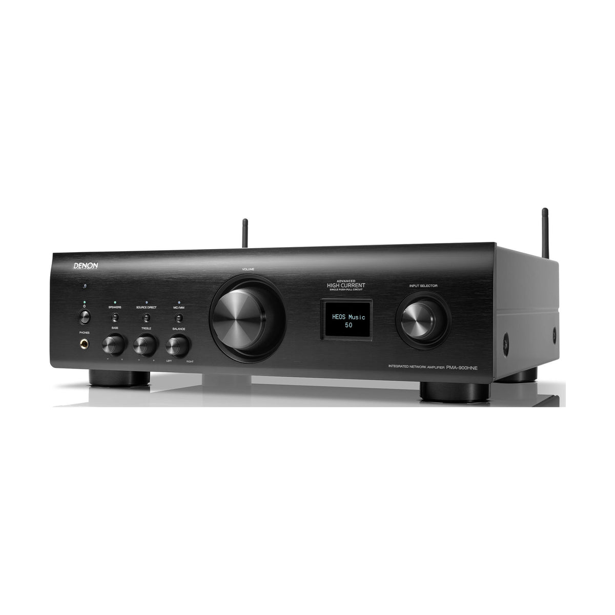 Denon PMA-900HNE black network integrated amplifier, front angled view