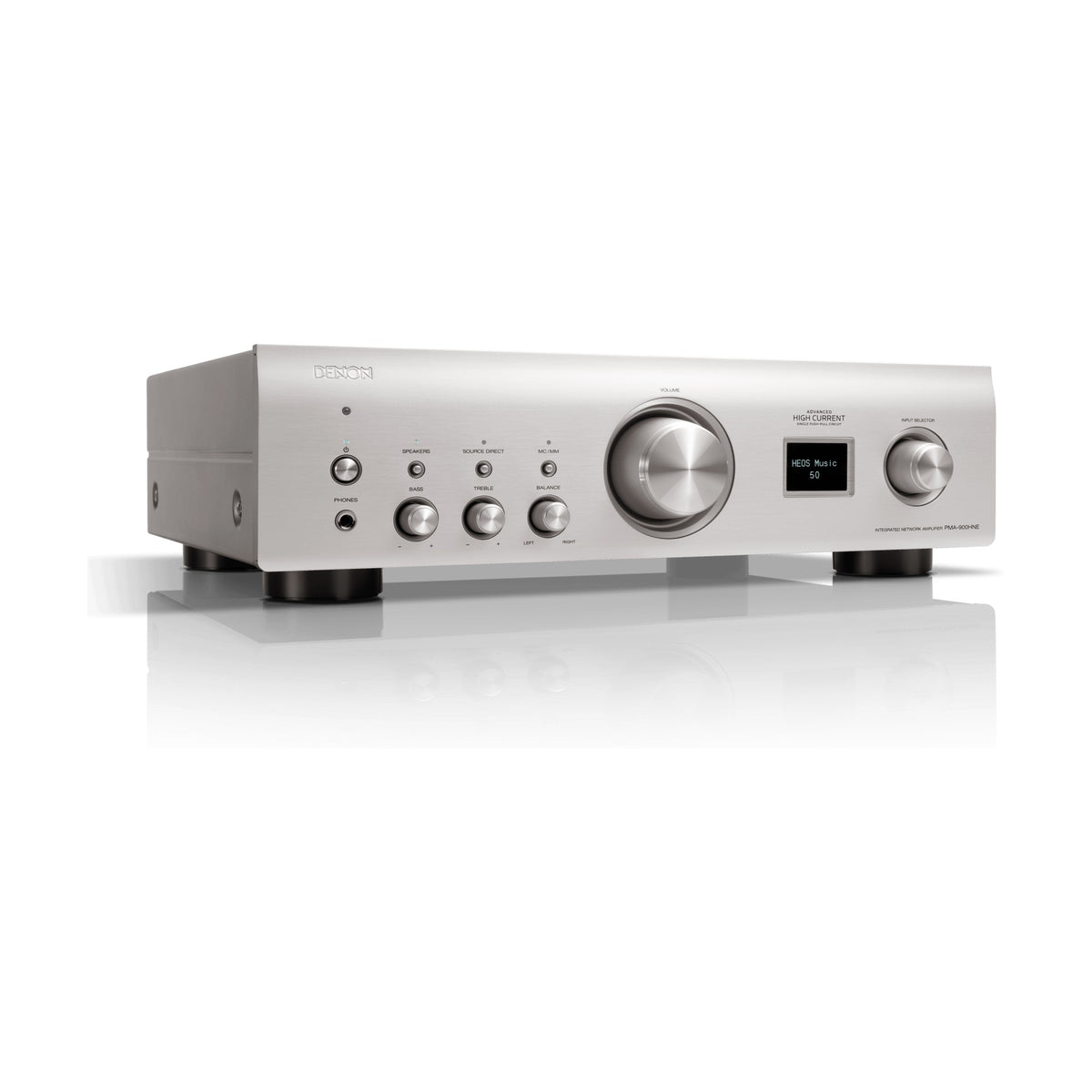 Denon PMA-900HNE Premium Silver network integrated amplifier, front angled view
