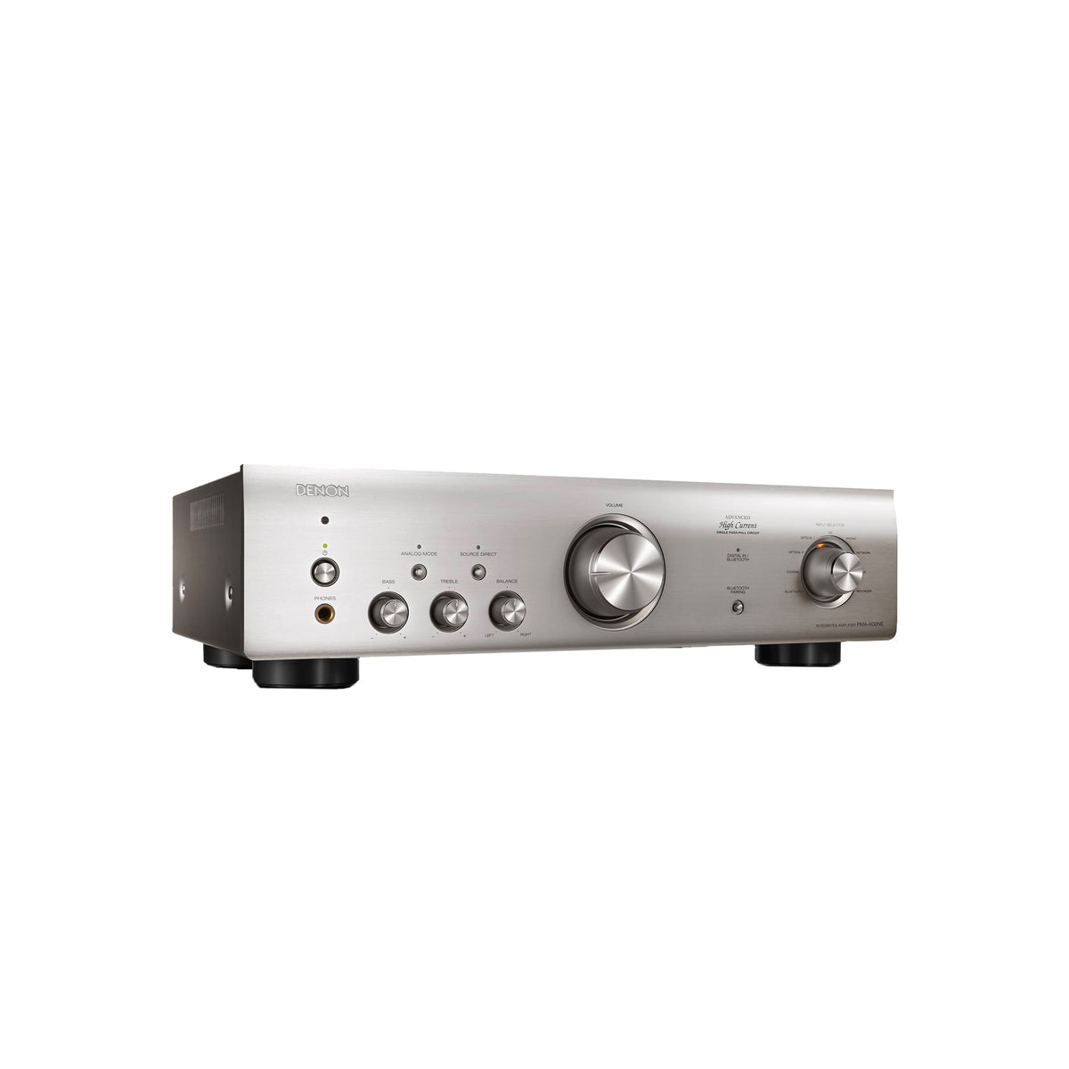 Denon PMA-600NE Premium Silver integrated amplifier from the front and left side