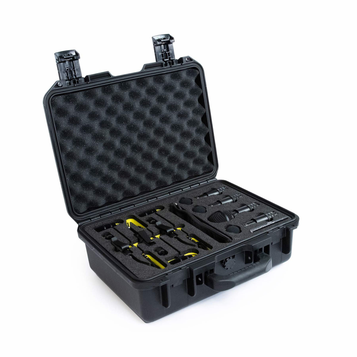 DPA DDK4002 drum microphone kit in open Peli case, angled view