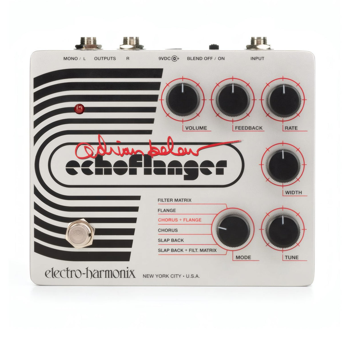 Electro-Harmonix Adrian Belew Echoflanger Effects Pedal, top view and controls