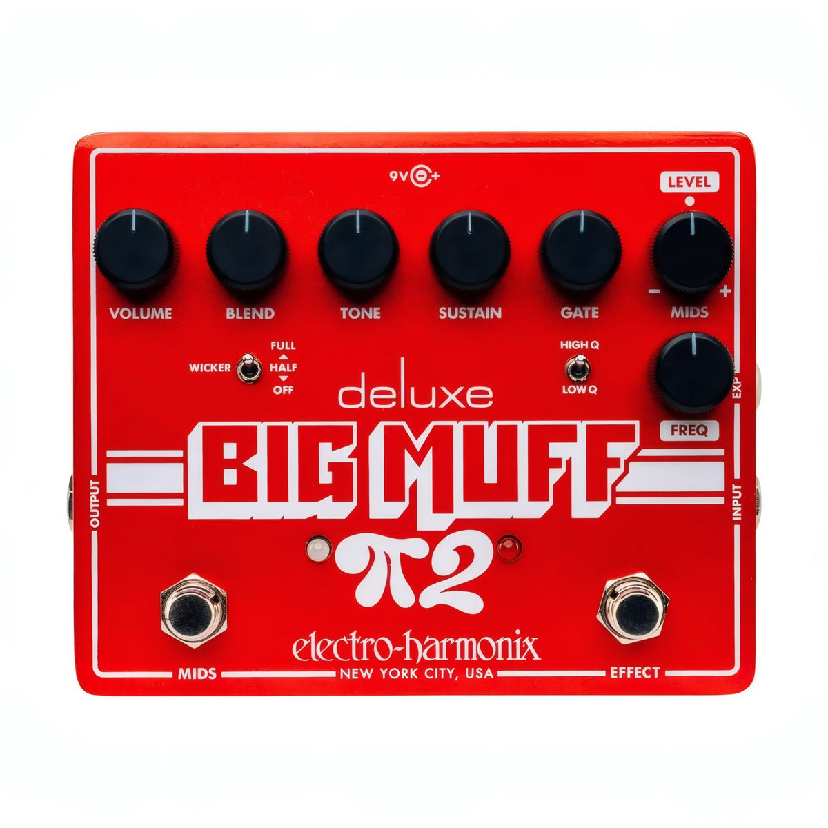 Electro-Harmonix Deluxe Big Muff Pi 2 Effects Pedal, top view and controls