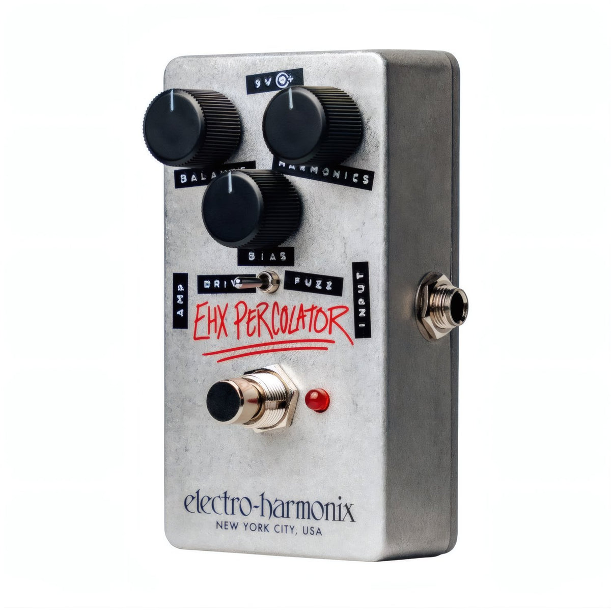 Electro-Harmonix EHX Percolator Effects Pedal, angled view and input connection