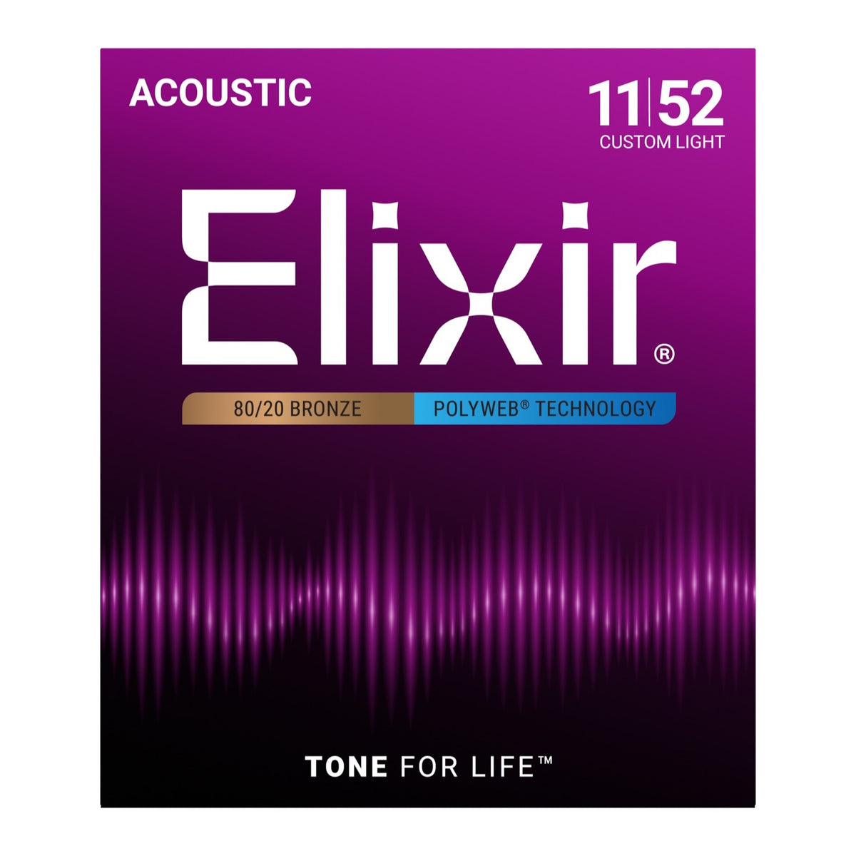 Elixir 11025 POLYWEB 11–52 acoustic guitar string package, front