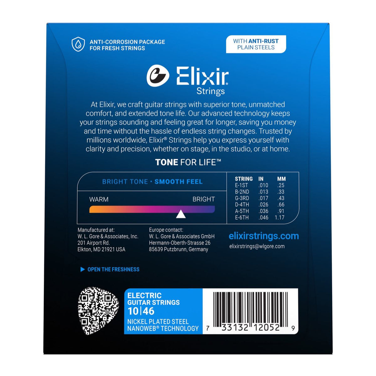 Elixir 12052 NANOWEB 10–46 electric guitar string package, back