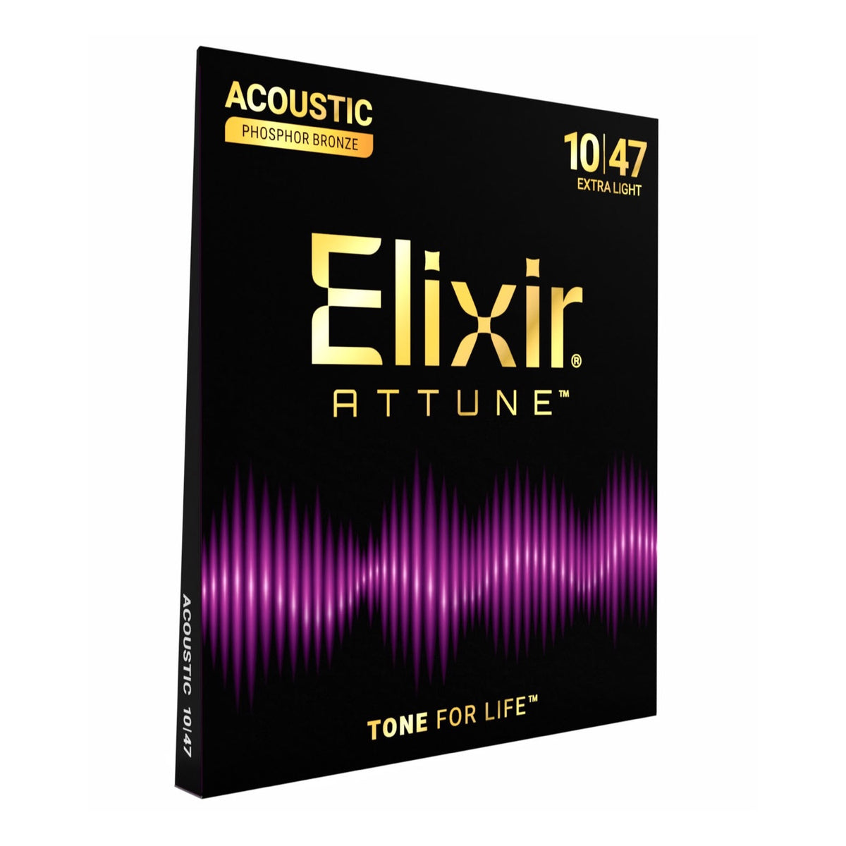 Elixir 21002 Attune Extra Light 10-47 fosforinės bronzos stygos akustinei gitarai, pakuotė kampu
