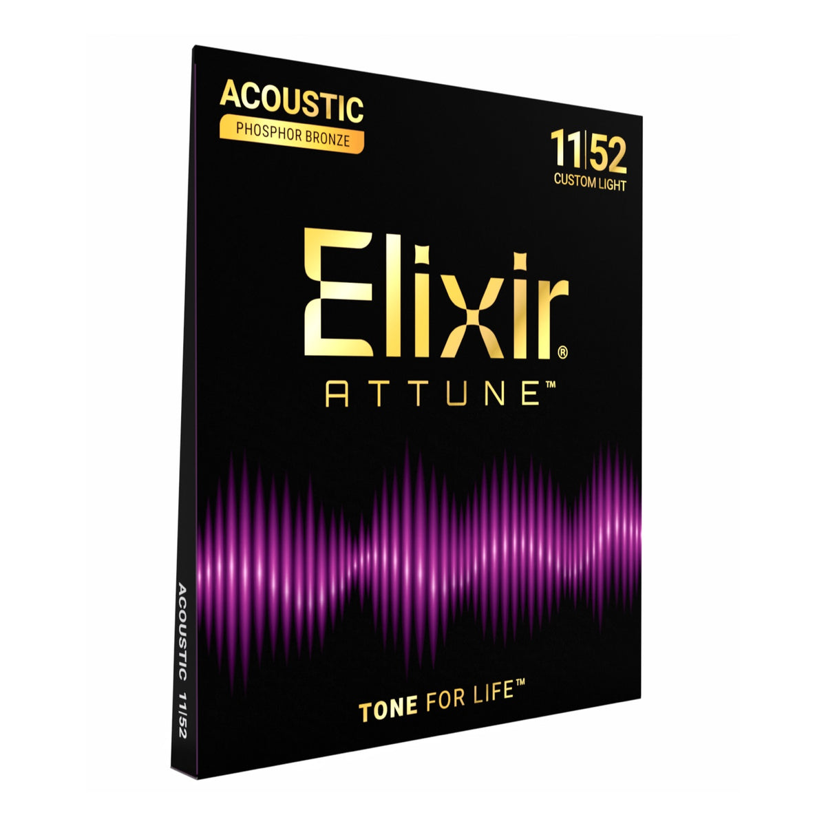 Elixir 21027 Attune Custom Light 11-52 fosforinės bronzos stygos akustinei gitarai, pakuotė kampu