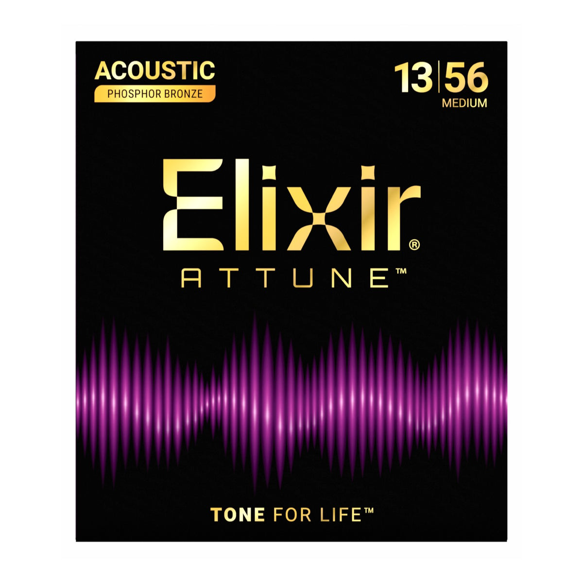 Elixir 21102 Attune Medium 13-56 phosphor bronze acoustic guitar strings, front package view