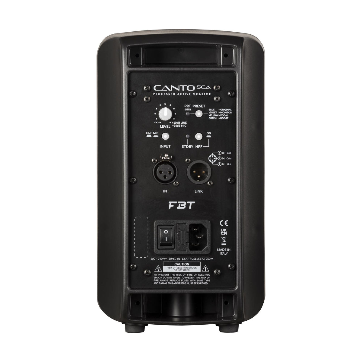 FBT CANTO 5CA Active Speaker, Black, rear controls and connection panel
