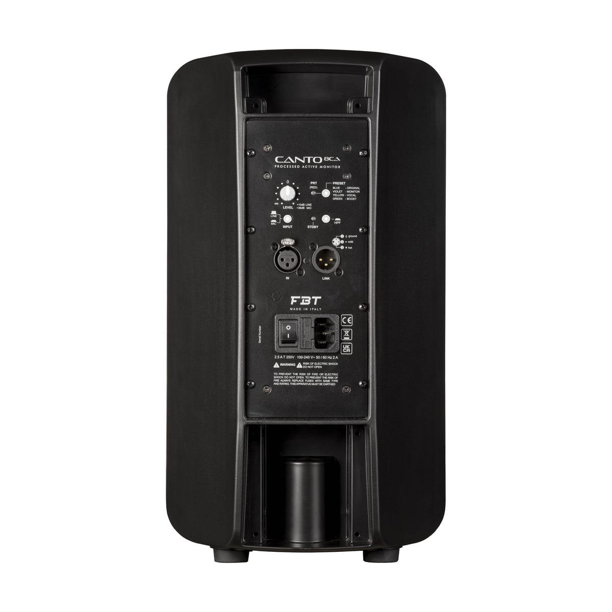 FBT CANTO 8CA Active Speaker, Black, rear controls and connection panel