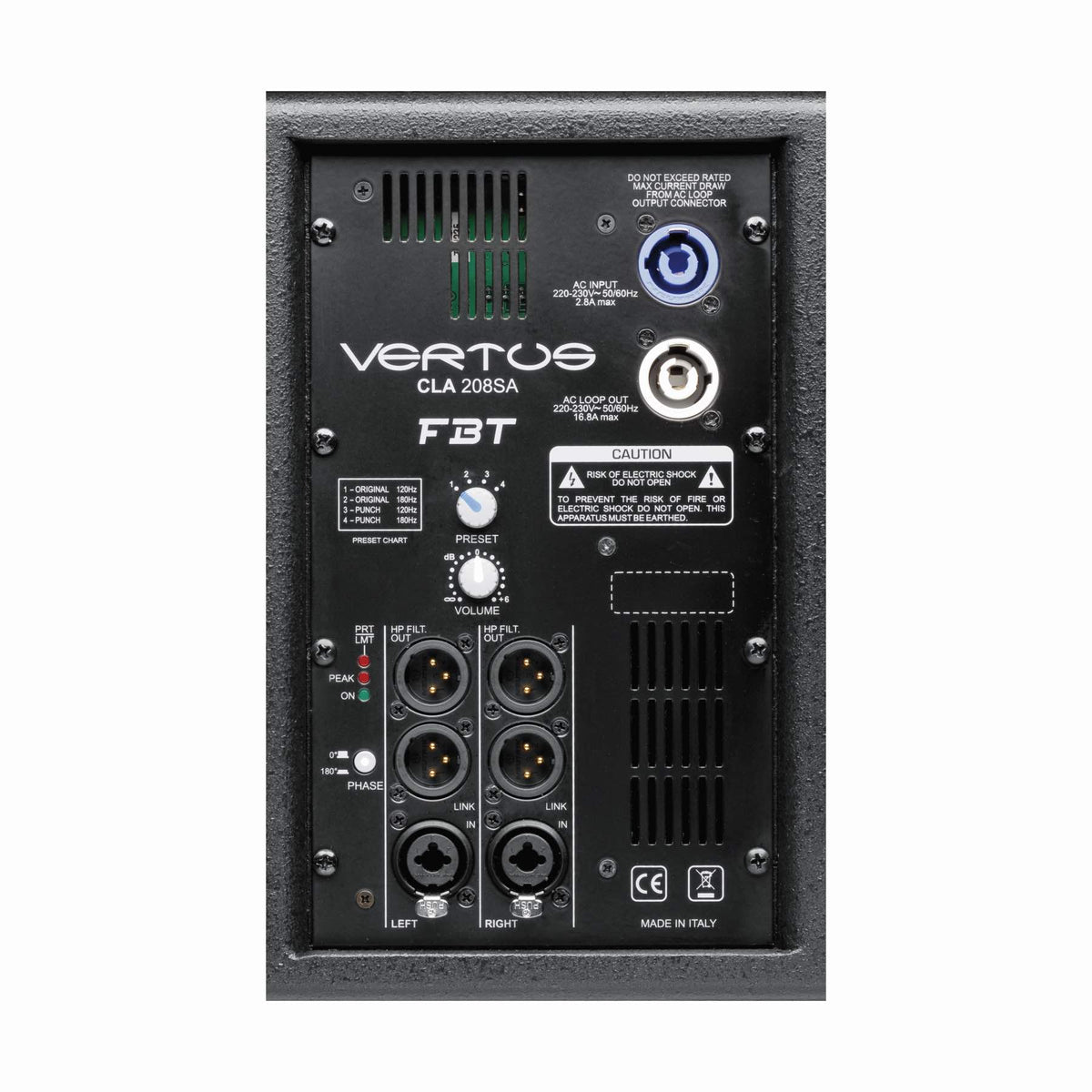 FBT CLA 208SA subwoofer connection panel