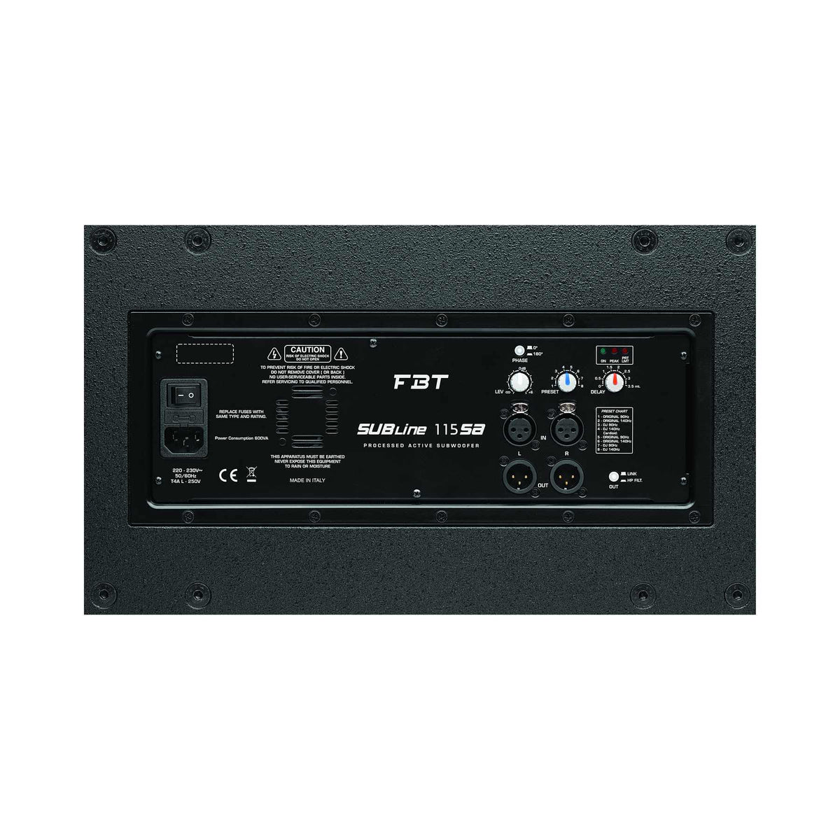 FBT SUBLINE 115SA active subwoofer, rear control panel