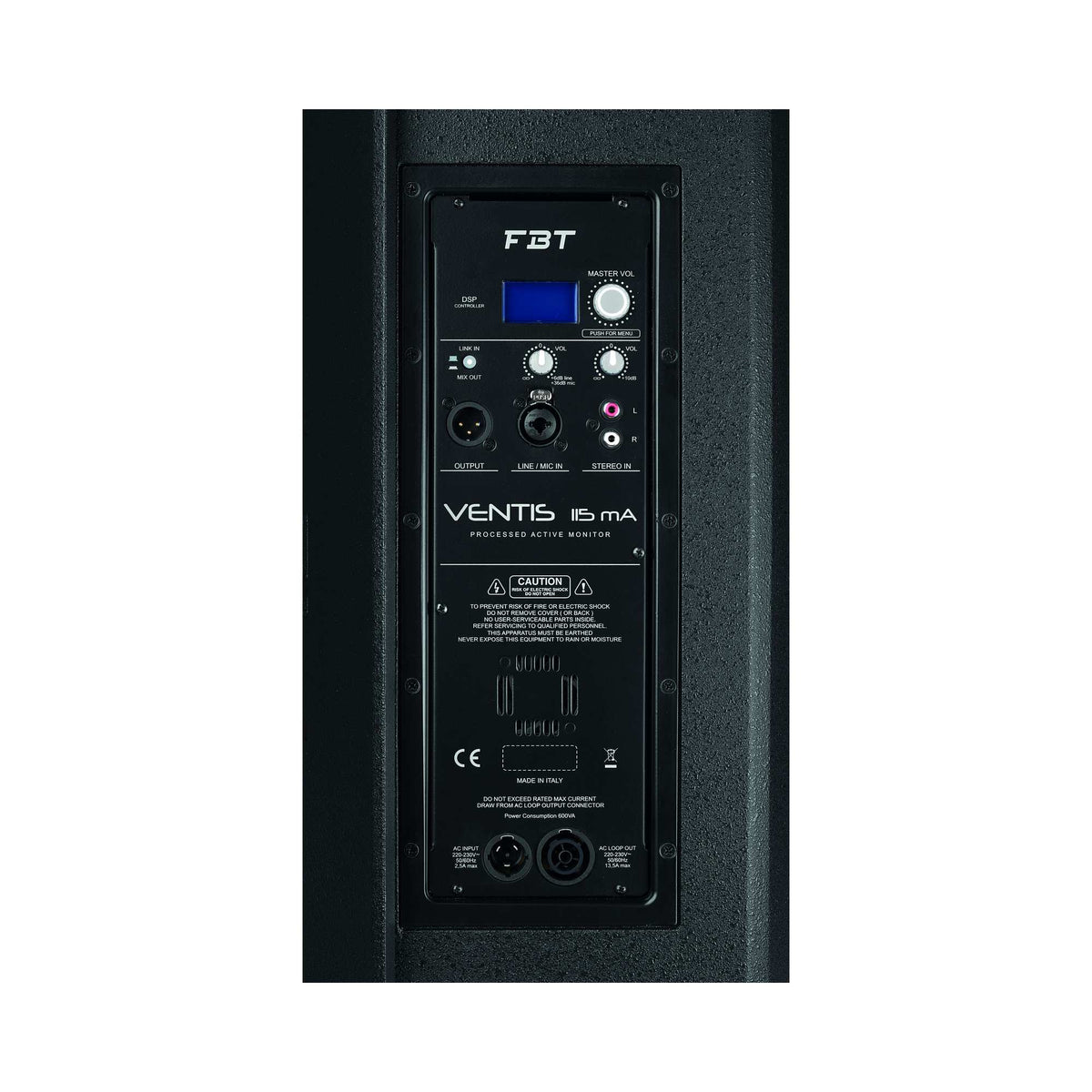 FBT VENTIS 115MA aktyvus sceninis monitorius, galinis valdymo skydelis