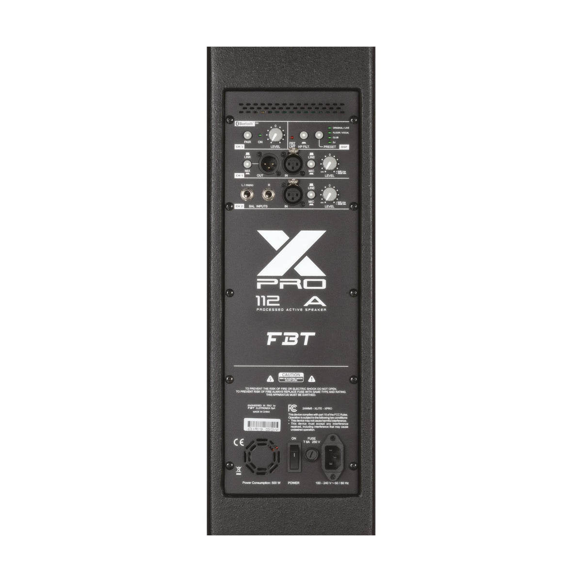 FBT X-PRO 112A Active Speaker, rear controls and connection panel