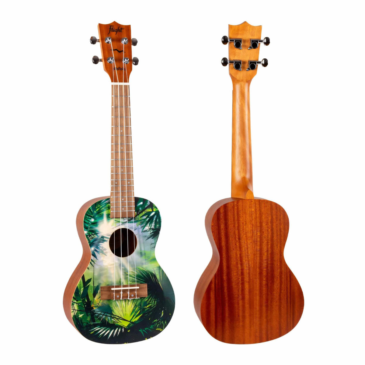 Flight AUC-33 Jungle ukulele front and back views