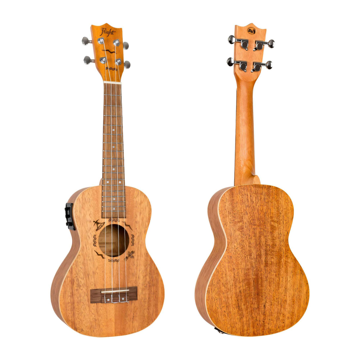 Flight DUC323 CEQ MAH/MAH ukulele front and back views