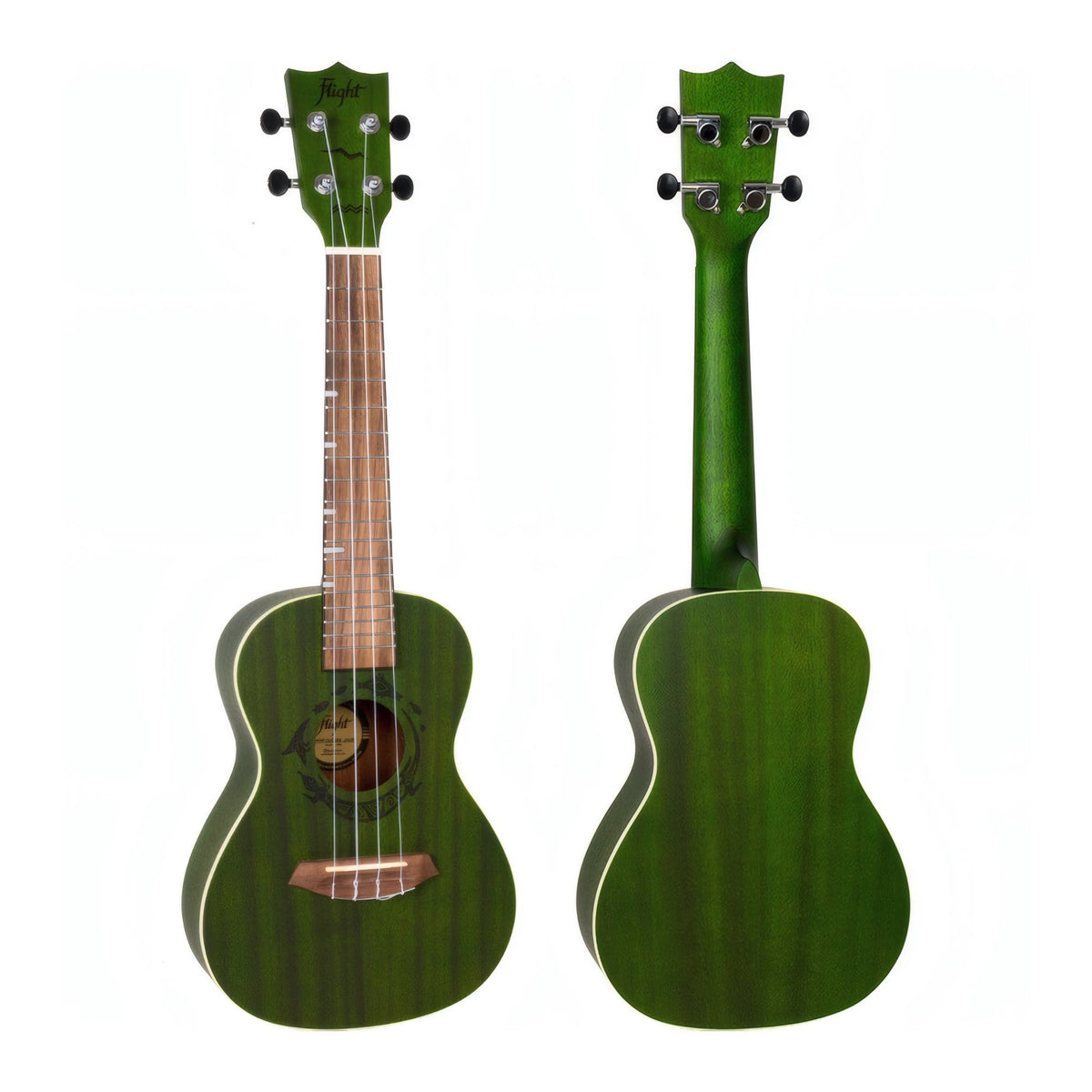 Flight DUC380 Jade concert ukulele, front and back views