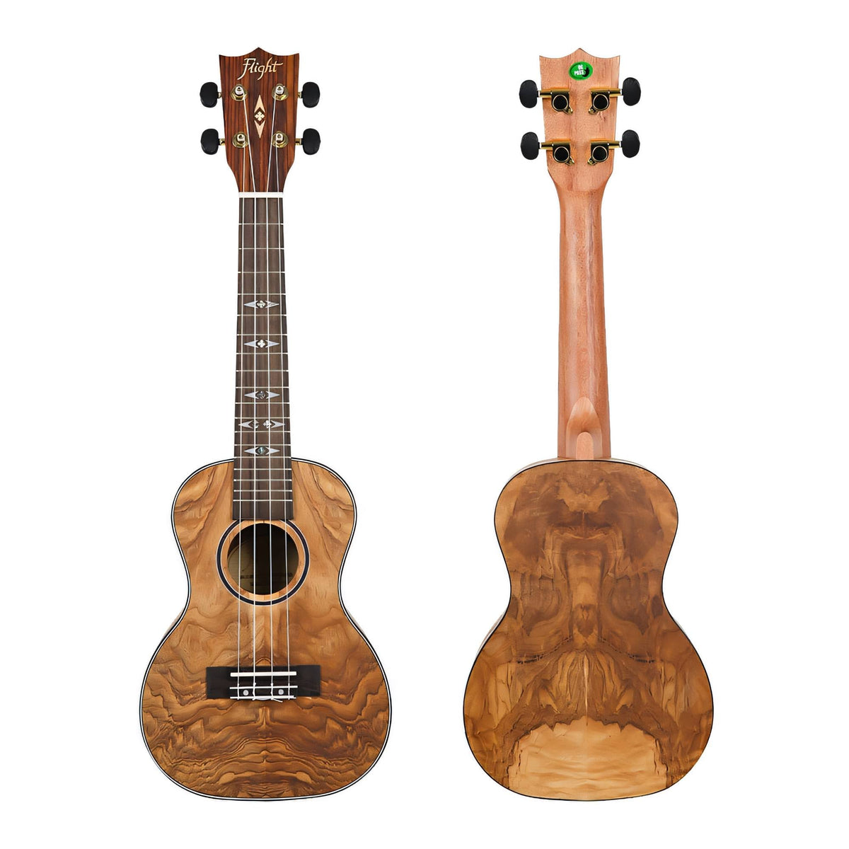 Flight DUC410 QA/QA ukulele front and back views