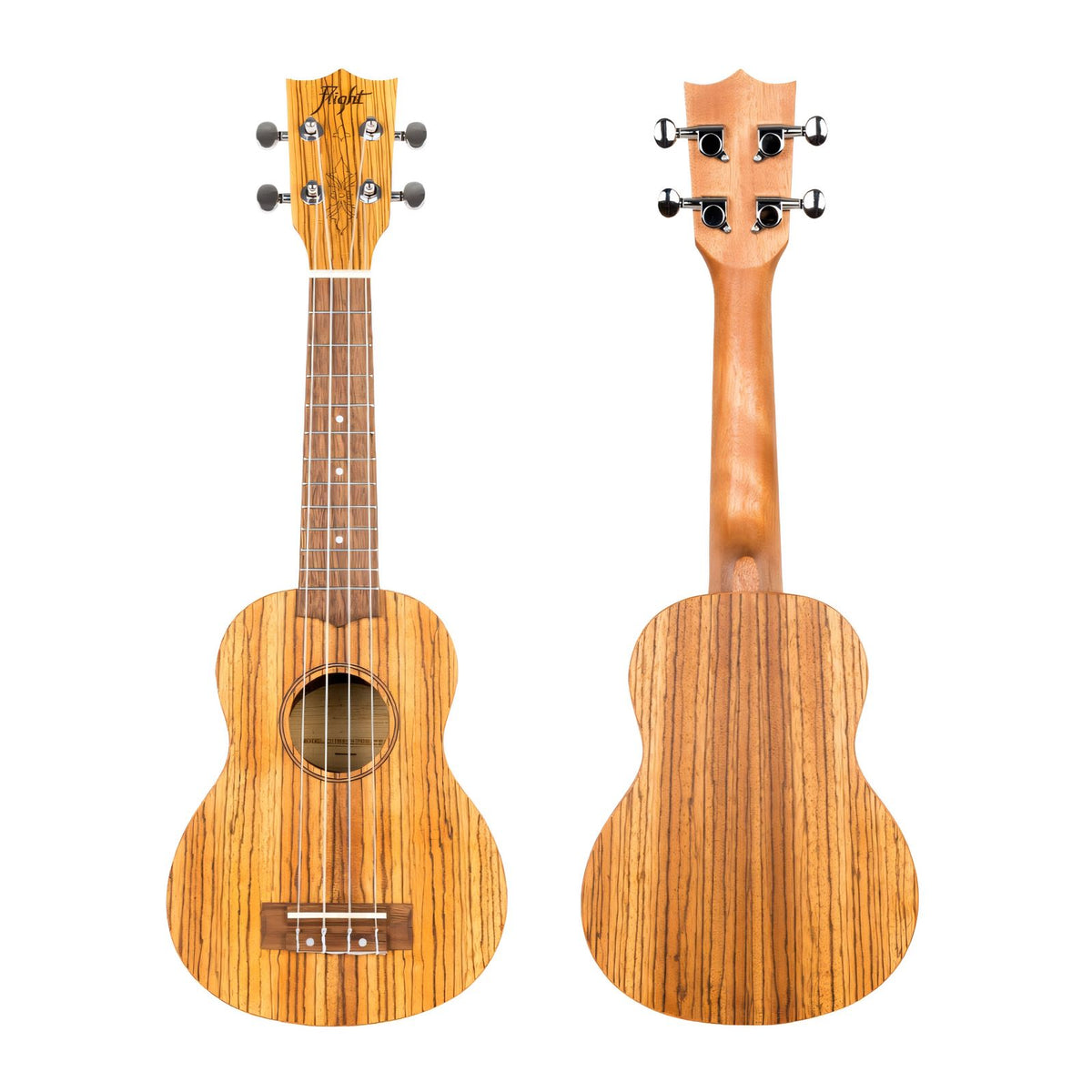 Flight DUS322 ZEB/ZEB ukulele front and back views